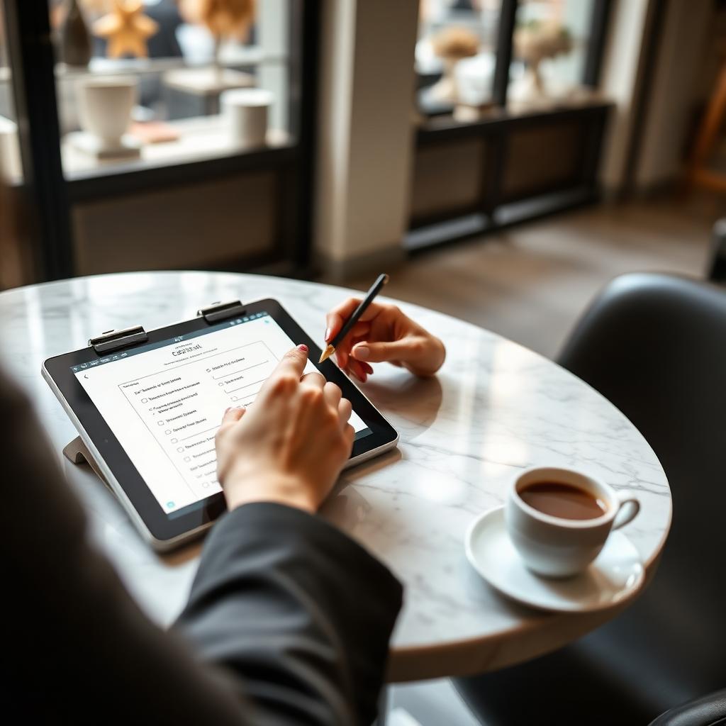 Persona completando un cuestionario desde una tablet